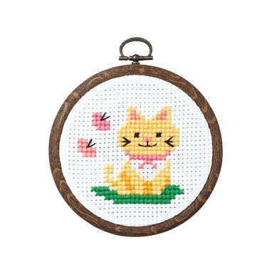 Olympus thread embroidery cross stitch kit with hoop showing a Cat with butterflies

Kids embroidery kit age 7 and above, quick cross stitch projects, Japanese craft shop Singapore, handmade decor DIY