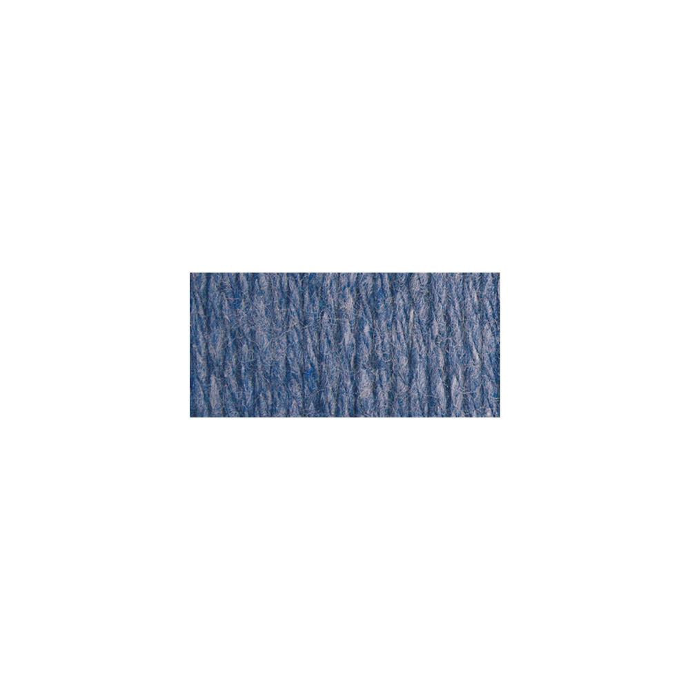 "A skein of Lily Sugar N' Cream 100% cotton yarn in a blue jean color. The texture is soft yet sturdy, showing the natural matte finish of the cotton fibers. The packaging clearly displays the Lily brand logo and weight options, ideal for durable kitchen and bathroom DIY projects."