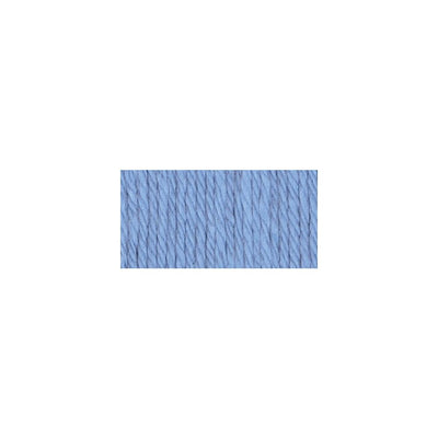 A skein of Lily Sugar N' Cream 100% cotton yarn in cotton flower blue color. The texture is soft yet sturdy, showing the natural matte finish of the cotton fibers. The packaging clearly displays the Lily brand logo and weight options, ideal for durable kitchen and bathroom DIY projects