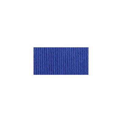 A skein of Lily Sugar N' Cream 100% cotton yarn in dazzle blue color. The texture is soft yet sturdy, showing the natural matte finish of the cotton fibers. The packaging clearly displays the Lily brand logo and weight options, ideal for durable kitchen and bathroom DIY projects
