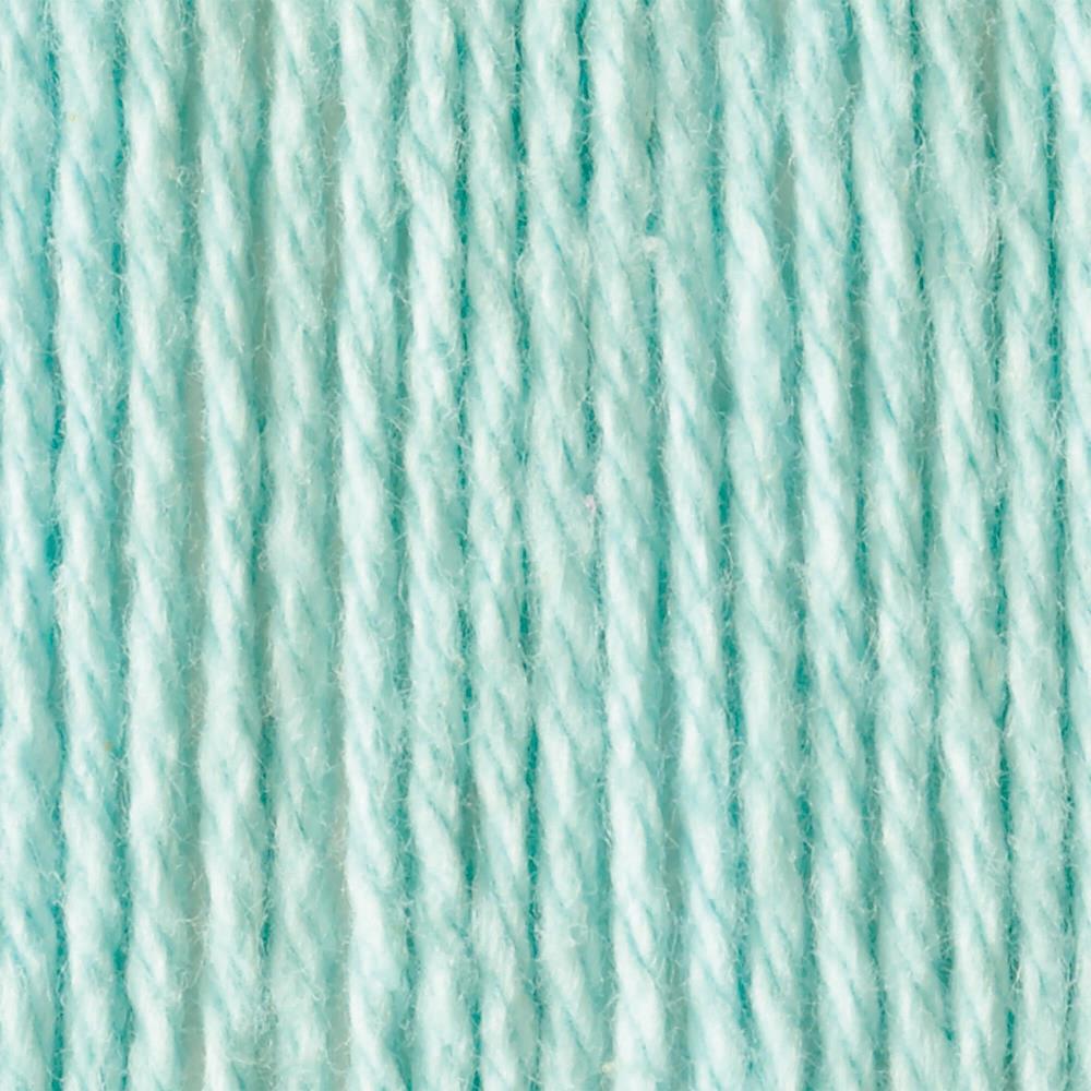 A skein of Lily Sugar N' Cream 100% cotton yarn in a robin egg blue color. The texture is soft yet sturdy, showing the natural matte finish of the cotton fibers. The packaging clearly displays the Lily brand logo and weight options, ideal for durable kitchen and bathroom DIY projects