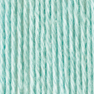 A skein of Lily Sugar N' Cream 100% cotton yarn in a robin egg blue color. The texture is soft yet sturdy, showing the natural matte finish of the cotton fibers. The packaging clearly displays the Lily brand logo and weight options, ideal for durable kitchen and bathroom DIY projects