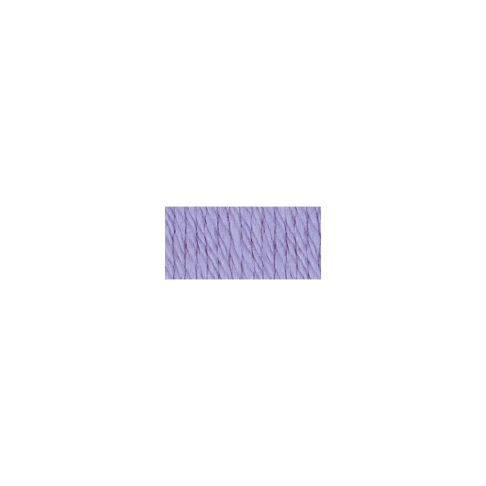 A skein of Lily Sugar N' Cream 100% cotton yarn in a soft violet color. The texture is soft yet sturdy, showing the natural matte finish of the cotton fibers. The packaging clearly displays the Lily brand logo and weight options, ideal for durable kitchen and bathroom DIY projects.