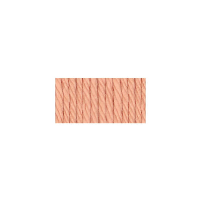 A skein of Lily Sugar N' Cream 100% cotton yarn in tea rose color. The texture is soft yet sturdy, showing the natural matte finish of the cotton fibers. The packaging clearly displays the Lily brand logo and weight options, ideal for durable kitchen and bathroom DIY projects