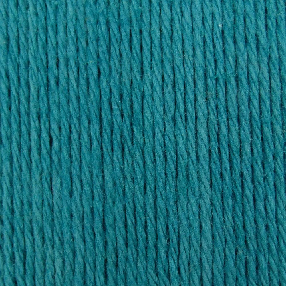 A skein of Lily Sugar N' Cream 100% cotton yarn in teal color. The texture is soft yet sturdy, showing the natural matte finish of the cotton fibers. The packaging clearly displays the Lily brand logo and weight options, ideal for durable kitchen and bathroom DIY projects