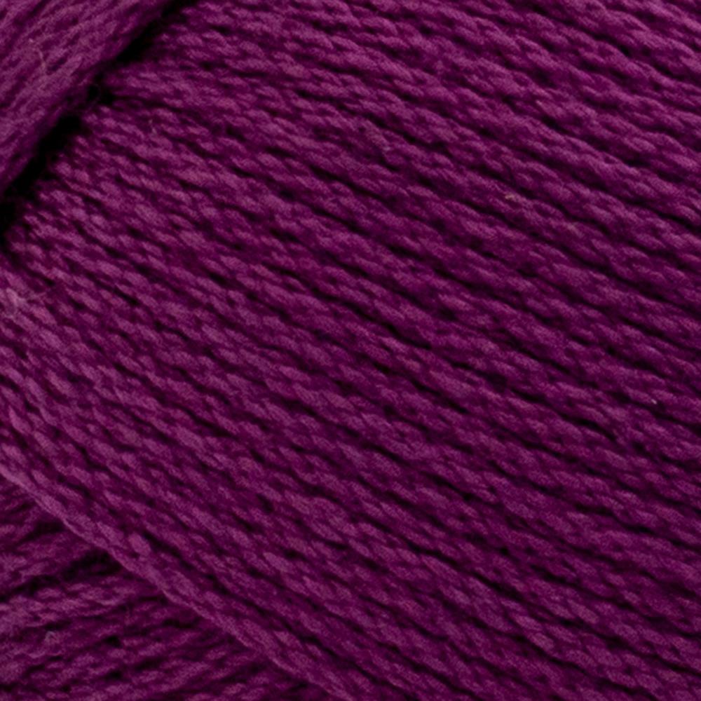 Close-up of 24/7 Cotton yarn by Lion Brand, showing the smooth, cord-like structure that provides excellent stitch definition for crochet and knitting in Beets colour