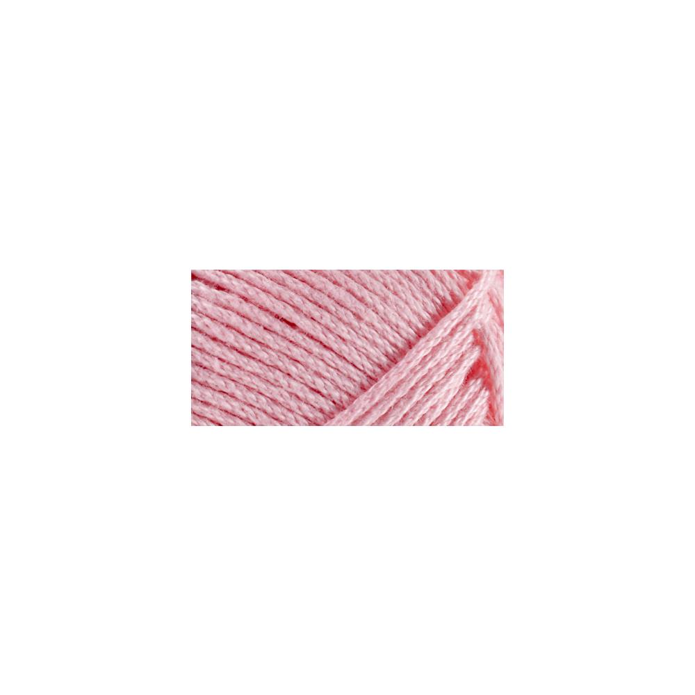 Durable Lion Brand 24/7 Cotton yarn in a worsted weight, ideal for structured projects like market bags, home decor, and garments in baby pink colour