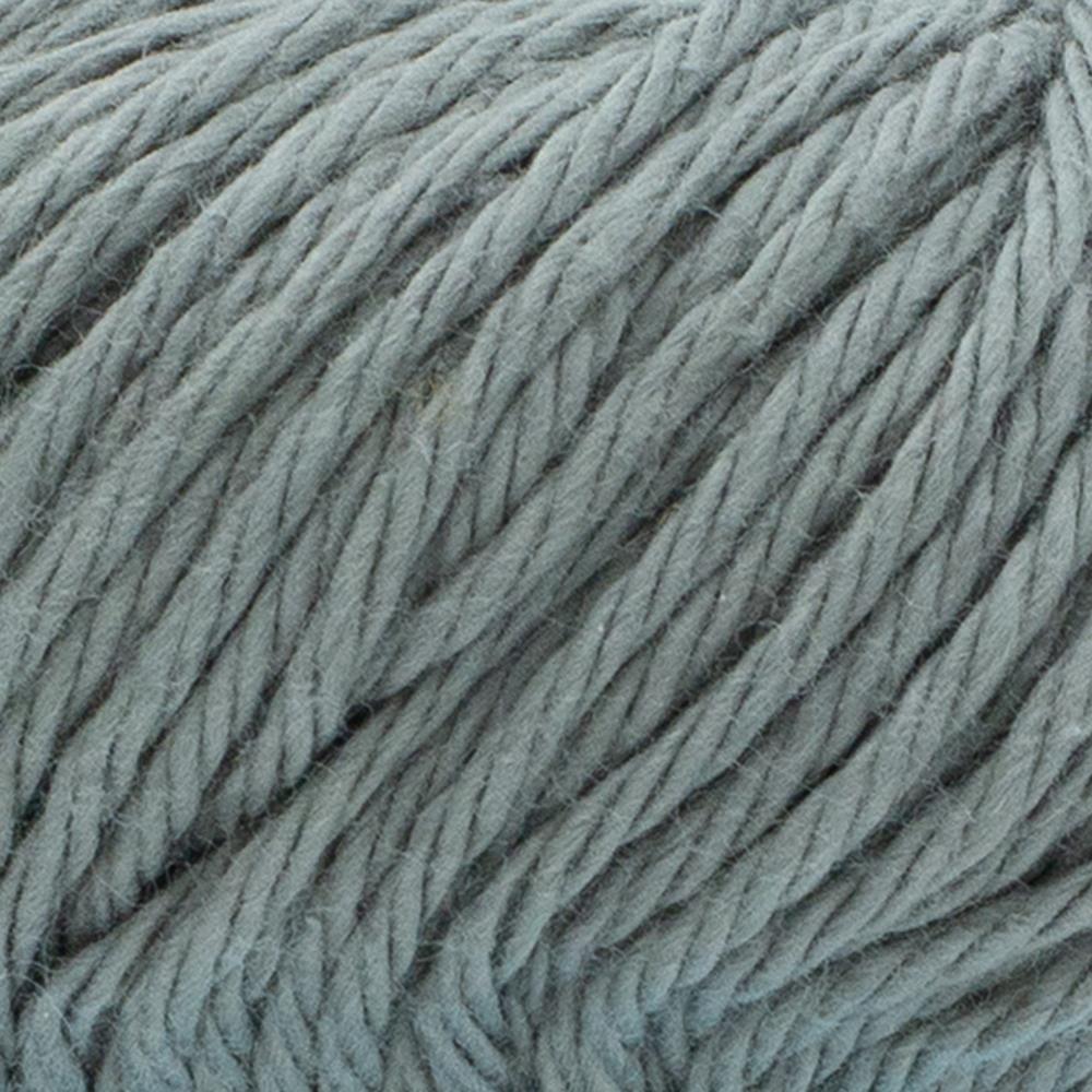 A 100g skein of Lion Brand Pima Cotton yarn showcasing its smooth, matte finish and multi-ply construction. The image highlights the high-quality combed cotton fibers, perfect for creating durable baby blankets, summery garments, and home decor items in a wide range of vibrant and muted colors pewter grey colour