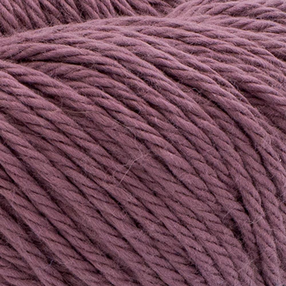 A 100g skein of Lion Brand Pima Cotton yarn showcasing its smooth, matte finish and multi-ply construction. The image highlights the high-quality combed cotton fibers, perfect for creating durable baby blankets, summery garments, and home decor items in a wide range of vibrant and muted colors in rose taupe colour