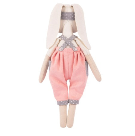 A professional doll-making kit by Miadolla featuring 'Emily the Rabbit.' The kit includes premium linen and fabrics for the rabbit and her designer Haute Couture outfit. It comes with mouline cotton threads, a sewing needle, high-quality polyester stuffing, and a full-scale sewing pattern to create a 37cm tall artistic fashion doll