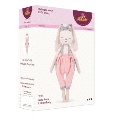 The kit includes premium linen and fabrics for the rabbit and her designer Haute Couture outfit. It comes with mouline cotton threads, a sewing needle, high-quality polyester stuffing, and a full-scale sewing pattern to create a 37cm tall artistic fashion doll