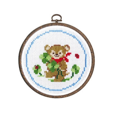 Olympus Cross Stitch Kit, Japanese Cros stitch Kit, Bear with Clover Cross Stitch, Beginner Cross Stitch Kit with Hoop, 9 Count Aida Kit

Cross stitch kit depicting a bear with a clover leaf design on a circular aida cloth with a blue border.

Kawaii craft kit Singapore, Olympus bear pattern,