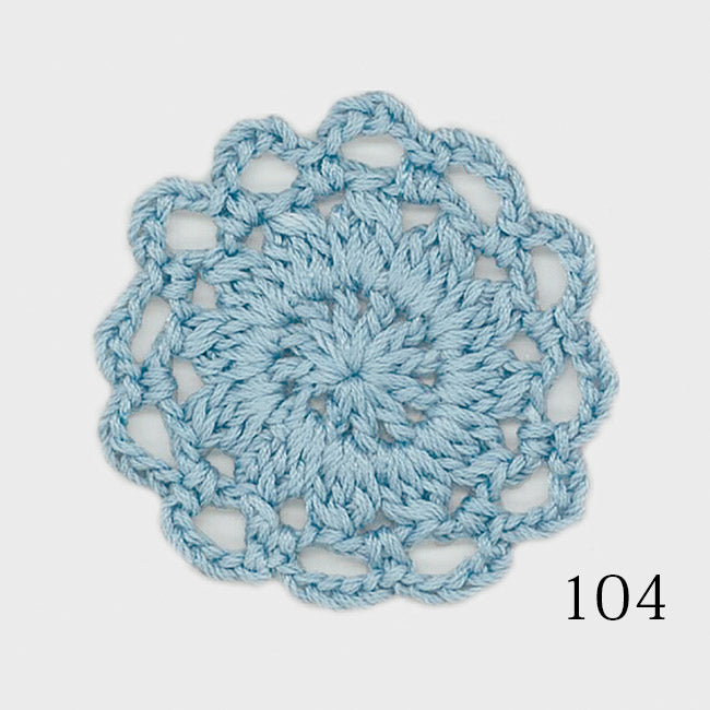 Soft and lustrous Olympus Honnete yarn in Sky Blue ; a fine-textured cotton yarn perfect for elegant crochet lace and silk-style garments