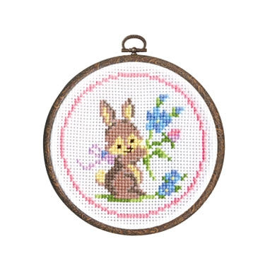 Easy cross stitch for kids, kawaii forest embroidery, Olympus craft kit Singapore, rabbit needlework pattern, small floral sampler kit

The completed Rabbit with Flowers project framed in its 6-inch hoop, displayed as a charming piece of handmade nursery decor