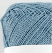 A 30g ball of Pierrot New Shine Cotton yarn made in Japan, showing the lustrous finish and smooth, tightly twisted 100% cotton fibers in Baby Blue colour