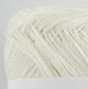A 30g ball of Pierrot New Shine Cotton yarn made in Japan, showing the lustrous finish and smooth, tightly twisted 100% cotton fibers in white colour