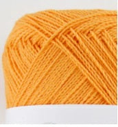 A 30g ball of Pierrot New Shine Cotton yarn made in Japan, showing the lustrous finish and smooth, tightly twisted 100% cotton fibers in papaya orange colour