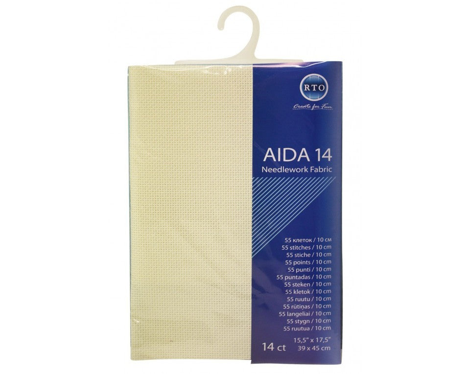High-quality white 14-count Aida cloth for cross-stitch, featuring a clear grid and stiff texture for easy stitching.