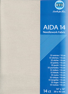 High-quality 14-count Aida cloth for cross-stitch and embroidery. The image features a close-up of the distinct, even-weave squares that make counting stitches simple and precise. The fabric is shown with a professional, firm finish, ideal for all needlework projects.