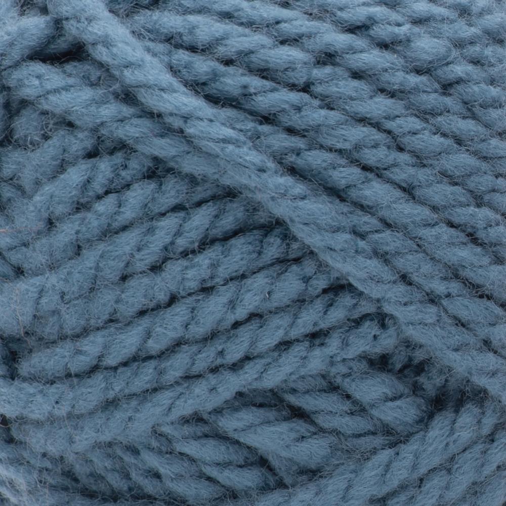 A skein of Bernat Softee Chunky yarn in denim blue colour. Softest chunky yarn for sweaters, easy care bulky knitting, 8mm crochet hook yarn, machine washable super bulky yarn, Canadian premium acrylic