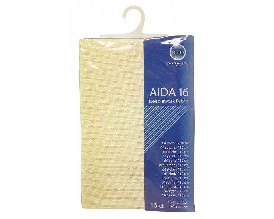 A close-up of premium 16-count Aida in cream cloth, showcasing its precise even-weave grid. The fabric features a crisp, firm texture in a neutral tone, ideal for detailed cross-stitch projects that require a cleaner, more refined look than standard Aida