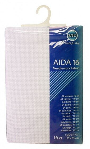A close-up of premium 16-count Aida cloth, showcasing its precise even-weave grid. The fabric features a crisp, firm texture in a neutral tone, ideal for detailed cross-stitch projects that require a cleaner, more refined look than standard Aida