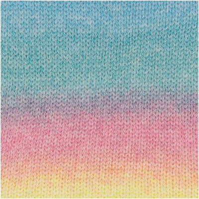 A delicate knitted work showcasing the long, elegant color changes of the Cotton Light & Long yarn in Rainbow colour