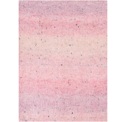 A knitted sample of Rico Fashion Cotton Light & Long Tweed, demonstrating the subtle ombré color flow combined with a speckled, heathered effect that adds depth and character to the stitches in various shades of purple and pink mix