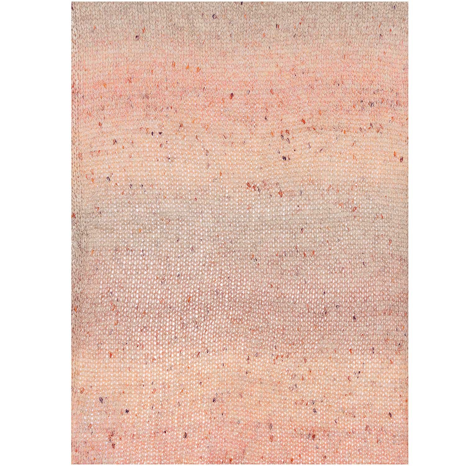 A knitted sample of Rico Fashion Cotton Light & Long Tweed, demonstrating the subtle ombré color flow combined with a speckled, heathered effect that adds depth and character to the stitches from hues of peach to light brown colour