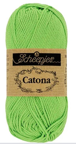 Close-up of Scheepjes Catona 50g yarn showing the smooth, silk-like mercerized finish and crisp stitch definition for detailed crochet and knitting