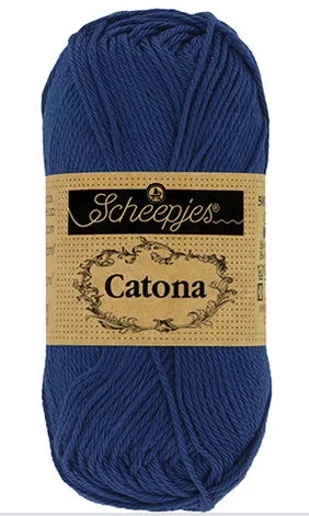 Close-up of Scheepjes Catona 50g yarn showing the smooth, silk-like mercerized finish and crisp stitch definition for detailed crochet and knittin