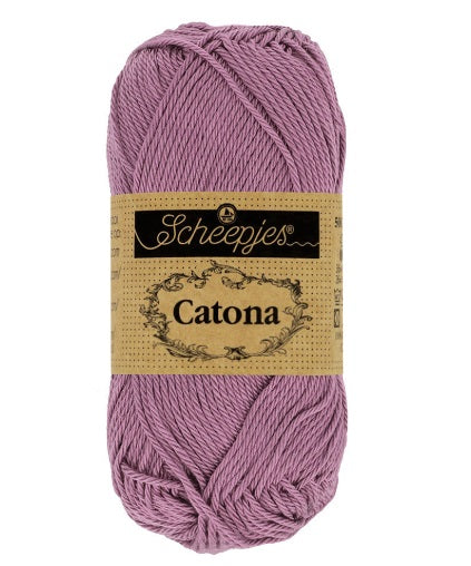 Close-up of Scheepjes Catona 50g yarn showing the smooth, silk-like mercerized finish and crisp stitch definition for detailed crochet and knittin