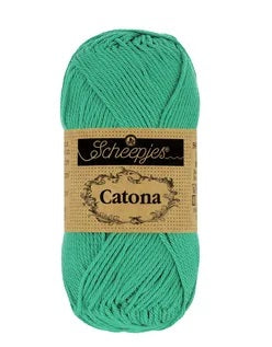 Close-up of Scheepjes Catona 50g yarn showing the smooth, silk-like mercerized finish and crisp stitch definition for detailed crochet and knitting