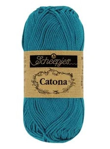 Close-up of Scheepjes Catona 50g yarn showing the smooth, silk-like mercerized finish and crisp stitch definition for detailed crochet and knitting