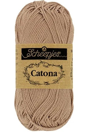 Scheepjes Catona 50g yarn in Caramel Color; a premium 100% mercerized cotton yarn with a subtle sheen, perfect for amigurumi and detailed crochet.