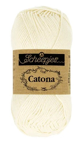 A ball of Scheepjes Catona 50g cotton; a breathable, machine-washable natural fiber yarn perfect for summer tops, baby blankets, and colorful mandalas