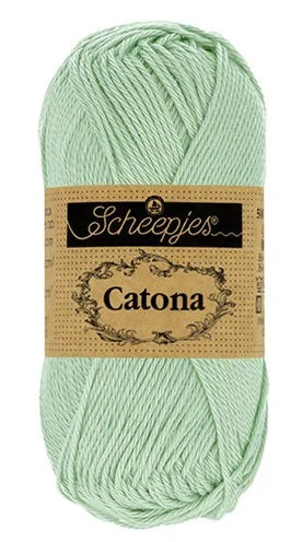 A ball of Scheepjes Catona 50g mercerized cotton; a machine-washable and breathable natural fiber yarn for baby clothes, blankets, and summer accessories