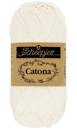 Scheepjes Catona 50g yarn in Bridal White; a premium 100% mercerized cotton yarn with a subtle sheen, perfect for amigurumi and detailed crochet