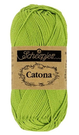 A ball of Scheepjes Catona 50g mercerized cotton; a machine-washable and breathable natural fiber yarn for baby clothes, blankets, and summer accessories