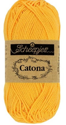 Scheepjes Catona 50g yarn in Yellow Gold; a premium 100% mercerized cotton yarn with a subtle sheen, perfect for amigurumi and detailed crochet