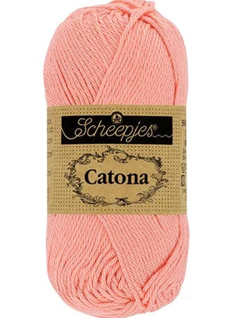 Close-up of Scheepjes Catona 50g yarn showing the smooth, silk-like mercerized finish and crisp stitch definition for detailed crochet and knitting