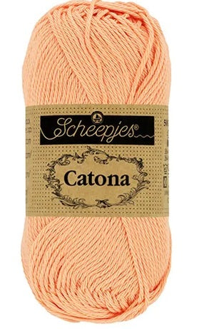 Scheepjes Catona 50g yarn in Vintage Peach; a premium 100% mercerized cotton yarn with a subtle sheen, perfect for amigurumi and detailed croche