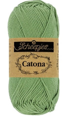 Close-up of Scheepjes Catona 50g cotton showing the smooth, fuzz-free texture and vibrant [Insert Color] tone for high-definition stitch work