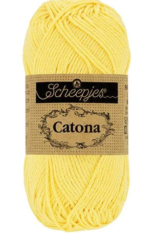 A ball of Scheepjes Catona 50g cotton; a breathable, machine-washable natural fiber yarn perfect for summer tops, baby blankets, and colorful mandalas