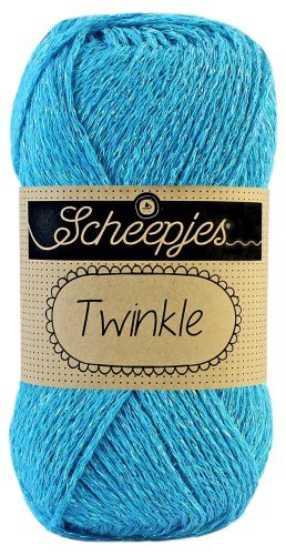 Close-up of Scheepjes Twinkle yarn showing the elegant glittery thread woven into high-quality cotton; perfect for shimmering party-wear and holiday decor.