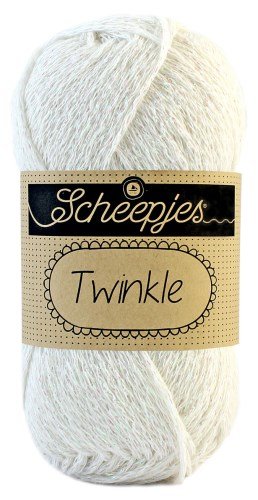 Scheepjes Twinkle yarn in White a soft cotton-blend yarn featuring a subtle metallic sparkle for festive crochet and knitting