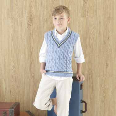 A montage of designs from Booklet 694, showing a variety of garments for children and adults, plus colorful home furnishing accessories featuring a boy wearing cable knitted sweater