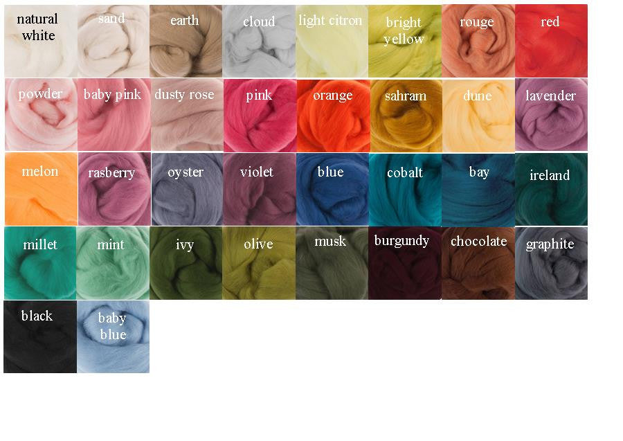 A color palette showing various shades of yarn available in the product. The colors range from natural white, earth tones, pastels, to bold reds and blues.

Fat and Fairy Silk Merino Yarn, TJOCKT Silk Merino Wool, Super Bulky Silk Yarn Singapore, Luxury Big Stitch Yarn, Finnish Merino Silk Blend