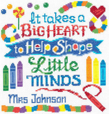 Close-up of the "Teachers Have a Big Heart" embroidery design, showcasing the vibrant red and pink tones of the central heart motif and the clean, legible typography.