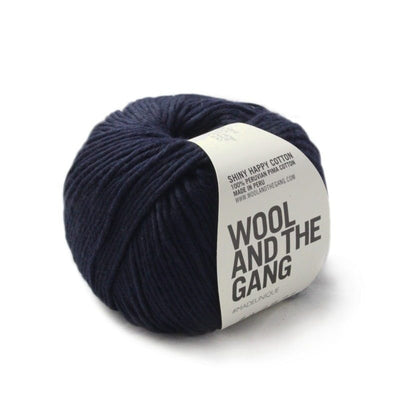 Soft pima cotton in Midnight Blue for knitting, chunky cotton crochet yarn, breathable yarn for garments, high-luster cotton floss, eco-friendly luxury fiber
A 100g ball of Wool and the Gang Shiny Happy Cotton yarn in a vibrant shade, showing its smooth texture and subtle natural sheen